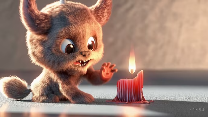 Monster playing with fire video created by Sora AI